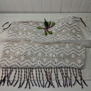 Unk White Lace Shoulder Bag with Beaded Tassel Fringe